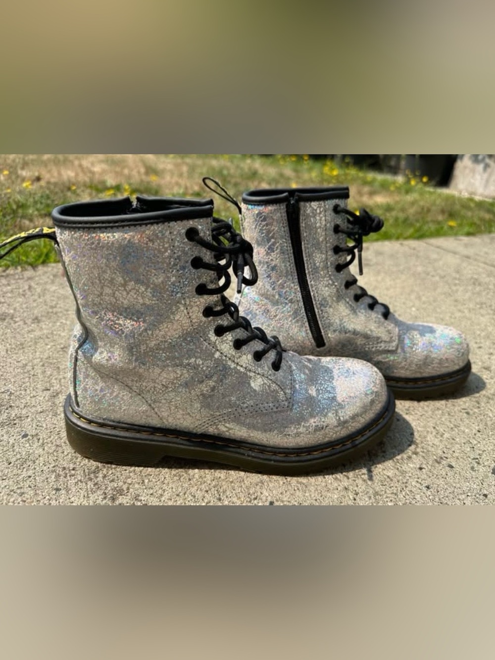 Dr. Martens Women's Iridescent Silver Lace-Up Side-Zip Boots